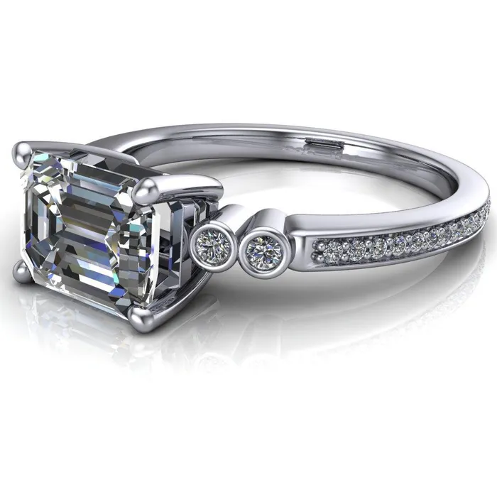 Fire Brilliance Rings Philippa Emerald Center Stone 4 Prong Under Bezel Multi Stone Engagement Ring