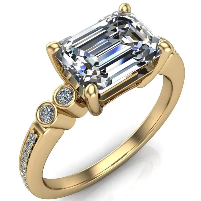 Fire Brilliance Rings Philippa Emerald Center Stone 4 Prong Under Bezel Multi Stone Engagement Ring