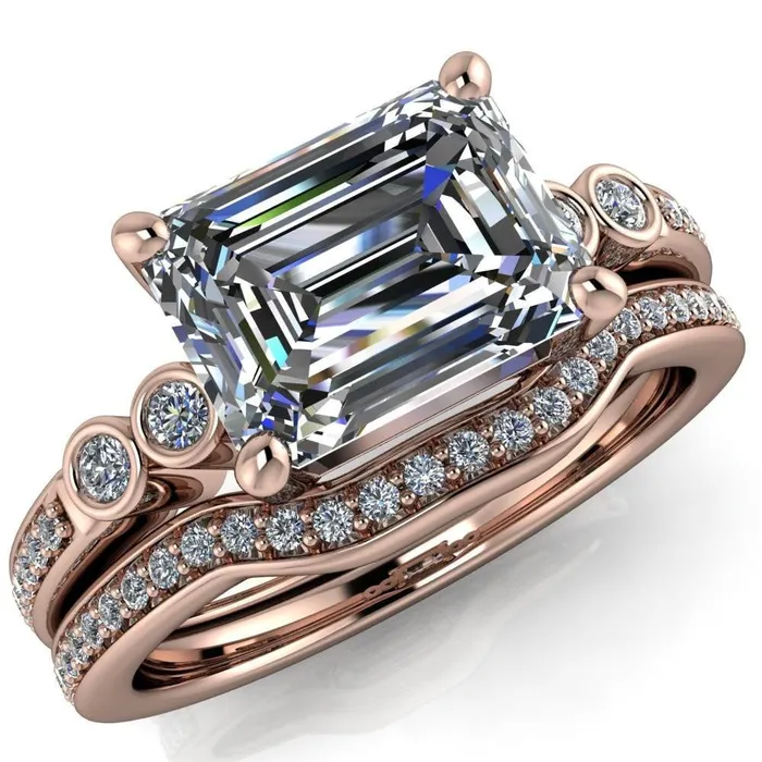 Fire Brilliance Rings Philippa Emerald Center Stone 4 Prong Under Bezel Multi Stone Engagement Ring