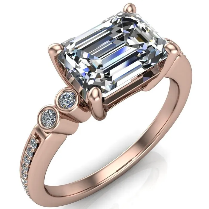 Fire Brilliance Rings Philippa Emerald Center Stone 4 Prong Under Bezel Multi Stone Engagement Ring