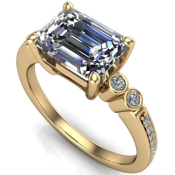 Fire Brilliance Rings Philippa Emerald Center Stone 4 Prong Under Bezel Multi Stone Engagement Ring