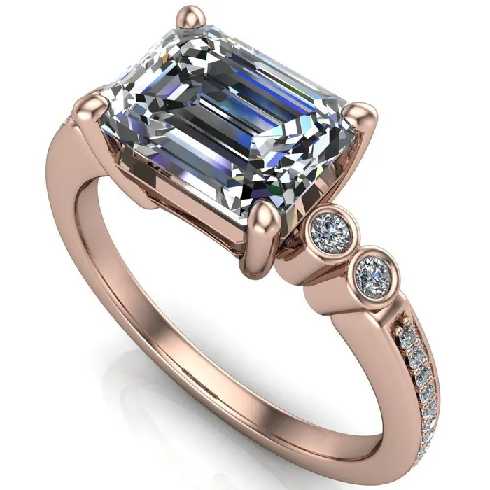 Fire Brilliance Rings Philippa Emerald Center Stone 4 Prong Under Bezel Multi Stone Engagement Ring
