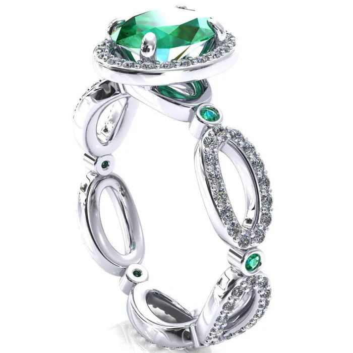 Fire Brilliance Rings Polaris Oval Emerald Diamond Halo Full Eternity Emerald Bezel Diamond Accent Ring