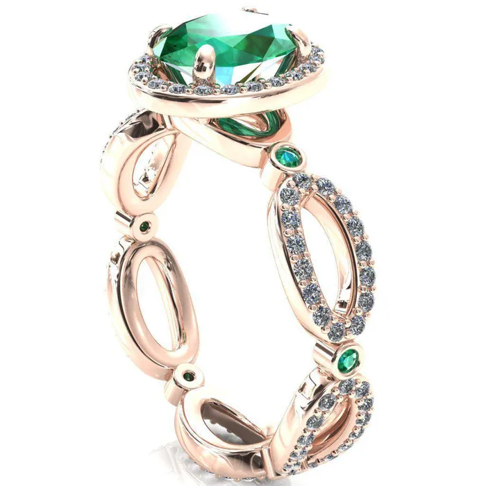 Fire Brilliance Rings Polaris Oval Emerald Diamond Halo Full Eternity Emerald Bezel Diamond Accent Ring