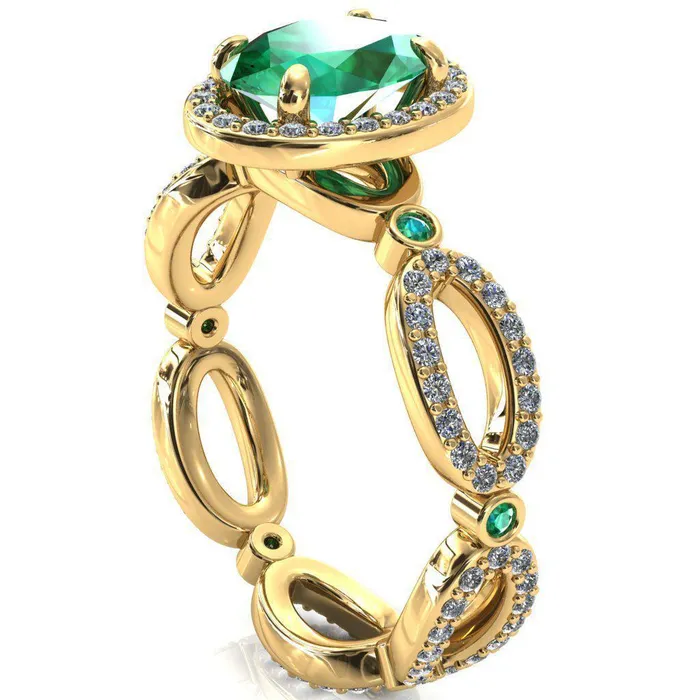Fire Brilliance Rings Polaris Oval Emerald Diamond Halo Full Eternity Emerald Bezel Diamond Accent Ring