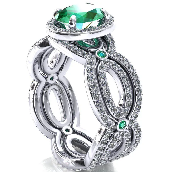 Fire Brilliance Rings Polaris Oval Emerald Diamond Halo Full Eternity Emerald Bezel Diamond Accent Ring