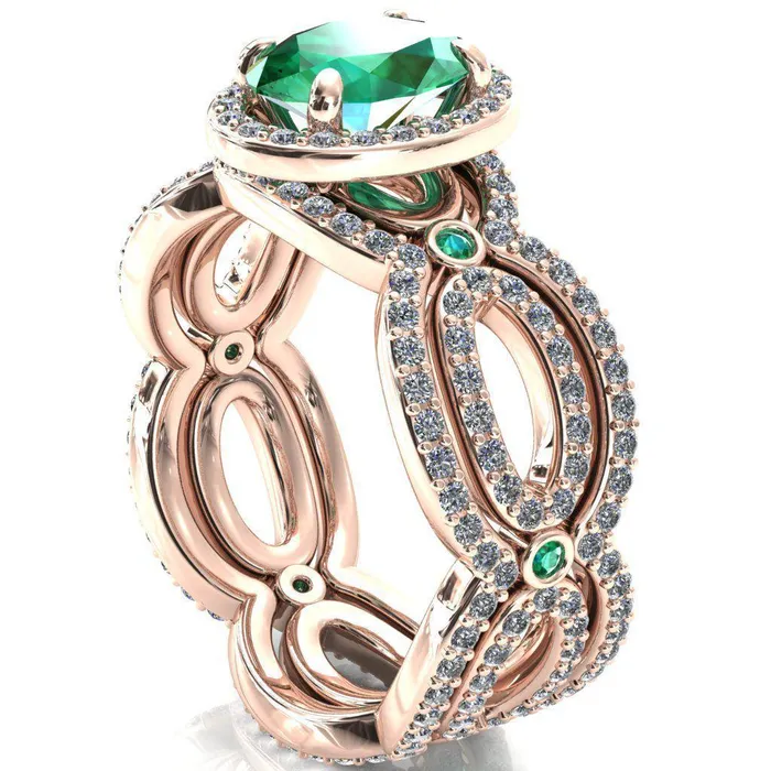 Fire Brilliance Rings Polaris Oval Emerald Diamond Halo Full Eternity Emerald Bezel Diamond Accent Ring