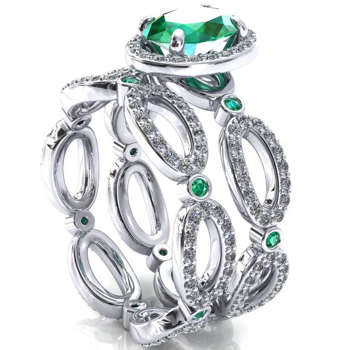 Fire Brilliance Rings Polaris Oval Emerald Diamond Halo Full Eternity Emerald Bezel Diamond Accent Ring