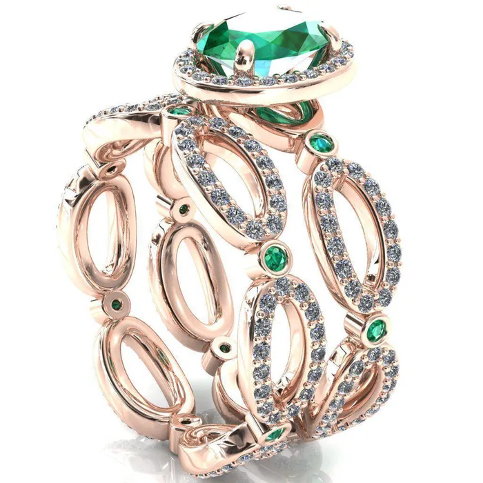 Fire Brilliance Rings Polaris Oval Emerald Diamond Halo Full Eternity Emerald Bezel Diamond Accent Ring