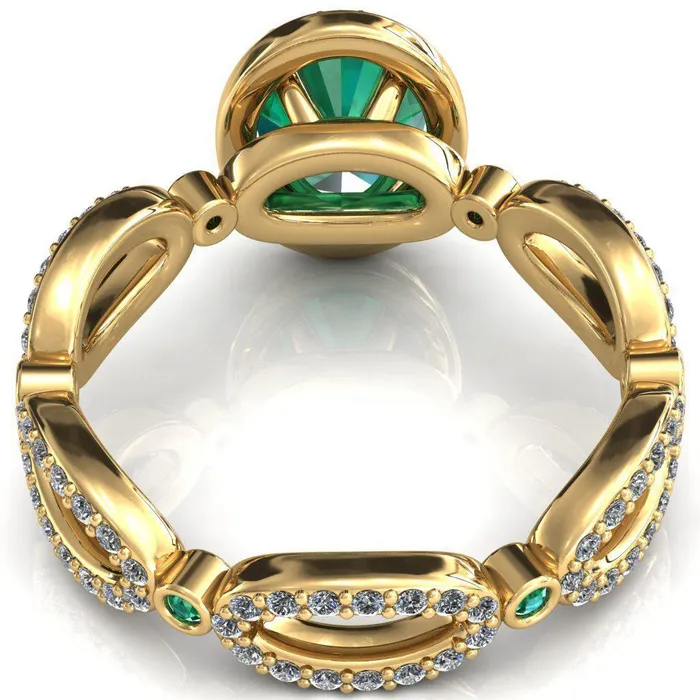 Fire Brilliance Rings Polaris Oval Emerald Diamond Halo Full Eternity Emerald Bezel Diamond Accent Ring