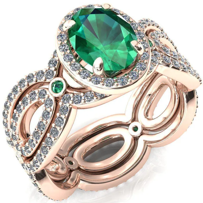 Fire Brilliance Rings Polaris Oval Emerald Diamond Halo Full Eternity Emerald Bezel Diamond Accent Ring