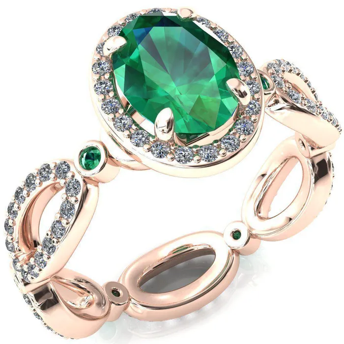 Fire Brilliance Rings Polaris Oval Emerald Diamond Halo Full Eternity Emerald Bezel Diamond Accent Ring