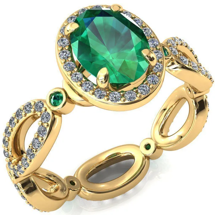 Fire Brilliance Rings Polaris Oval Emerald Diamond Halo Full Eternity Emerald Bezel Diamond Accent Ring
