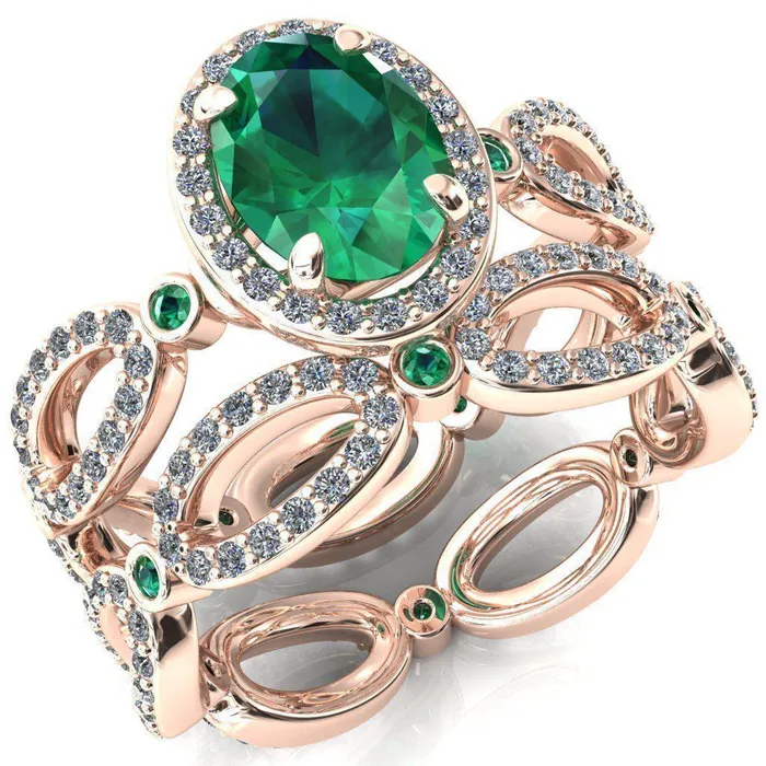 Fire Brilliance Rings Polaris Oval Emerald Diamond Halo Full Eternity Emerald Bezel Diamond Accent Ring