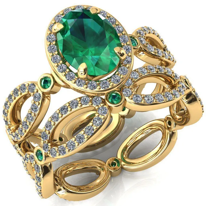 Fire Brilliance Rings Polaris Oval Emerald Diamond Halo Full Eternity Emerald Bezel Diamond Accent Ring