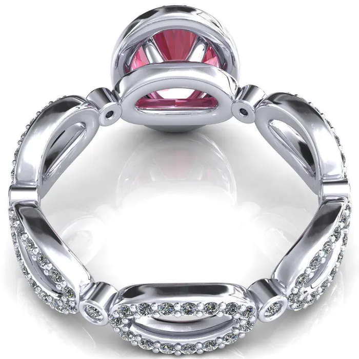 Fire Brilliance Rings Polaris Oval Pink Sapphire 4 Claw Prongs Diamond Halo Full Eternity Accent Ring