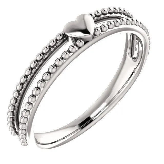 Fire Brilliance Rings Primrose Heart with Double Rows Beaded Band