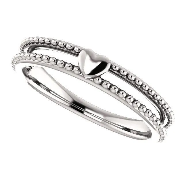 Fire Brilliance Rings Primrose Heart with Double Rows Beaded Band