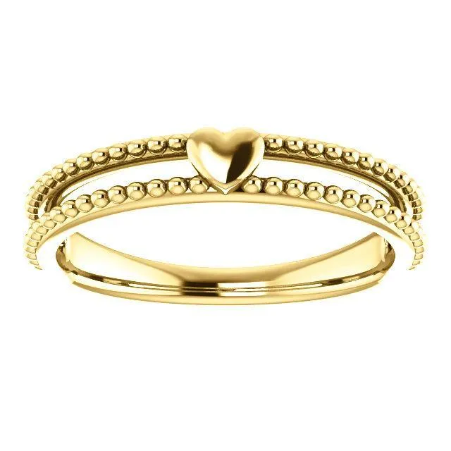 Fire Brilliance Rings Primrose Heart with Double Rows Beaded Band