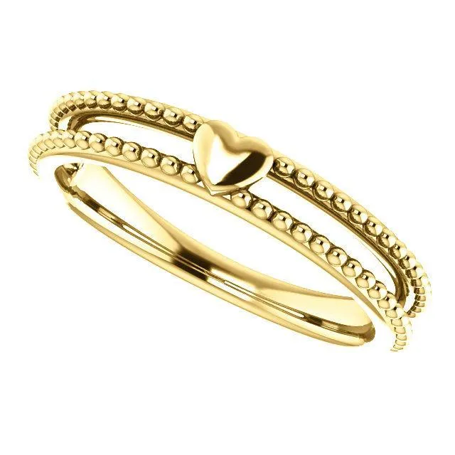 Fire Brilliance Rings Primrose Heart with Double Rows Beaded Band