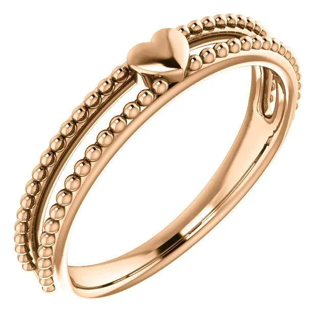 Fire Brilliance Rings Primrose Heart with Double Rows Beaded Band