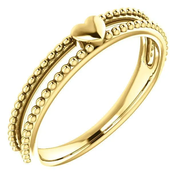 Fire Brilliance Rings Primrose Heart with Double Rows Beaded Band