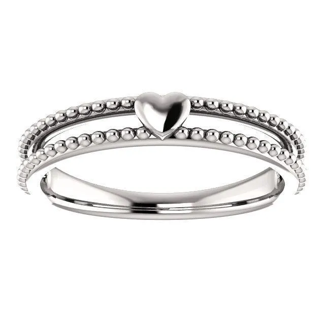 Fire Brilliance Rings Primrose Heart with Double Rows Beaded Band