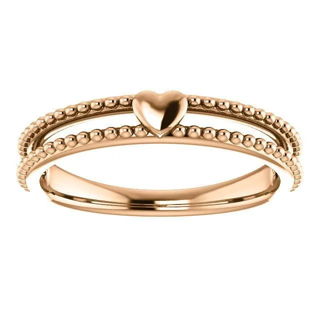 Fire Brilliance Rings Primrose Heart with Double Rows Beaded Band