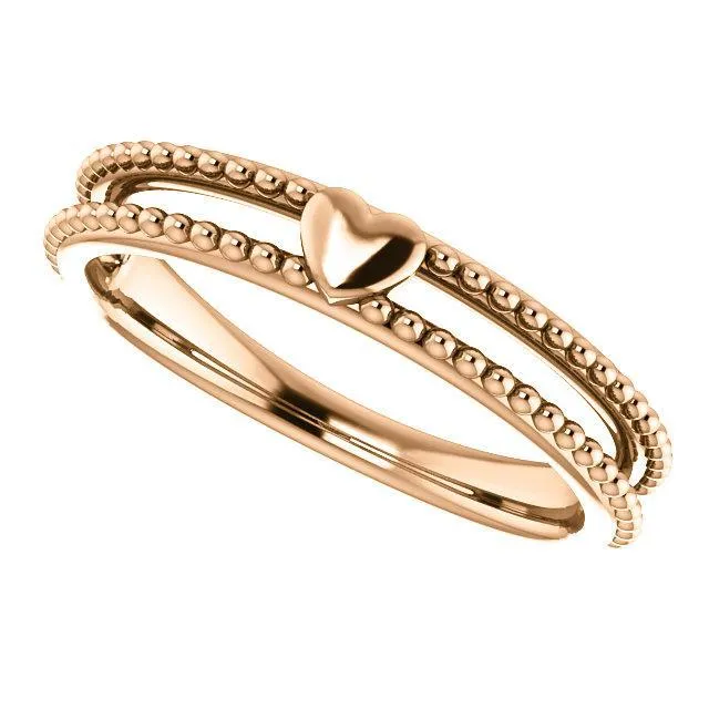 Fire Brilliance Rings Primrose Heart with Double Rows Beaded Band