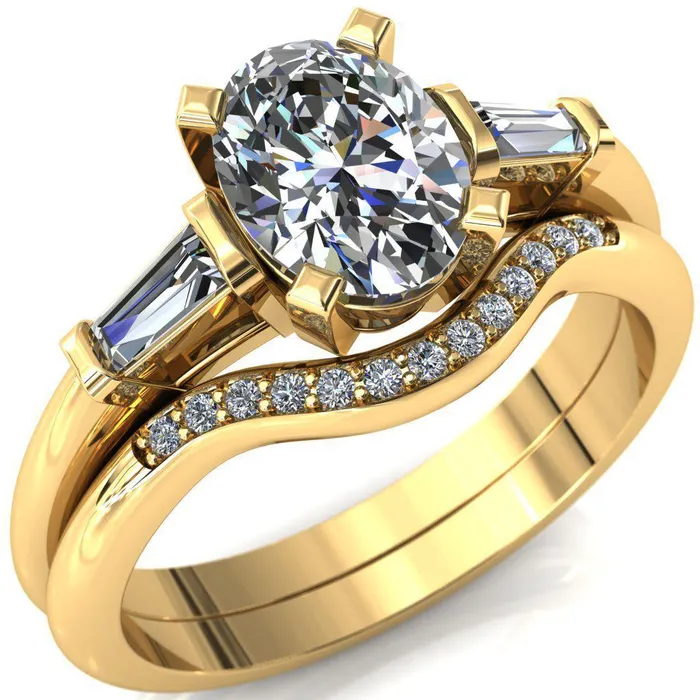 Fire Brilliance Rings Quinn Oval Center Stone 4 Prong Single Baguette Diamond Side Ring Fire Brilliance Rings Quinn Oval Center Stone 4 Prong Single Baguette Diamond Side Ring