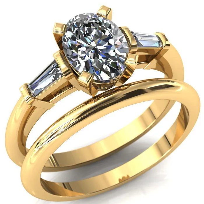 Fire Brilliance Rings Quinn Oval Center Stone 4 Prong Single Baguette Diamond Side Ring