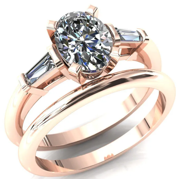 Fire Brilliance Rings Quinn Oval Center Stone 4 Prong Single Baguette Diamond Side Ring