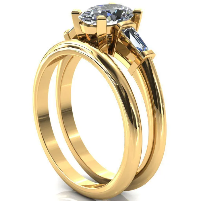 Fire Brilliance Rings Quinn Oval Center Stone 4 Prong Single Baguette Diamond Side Ring
