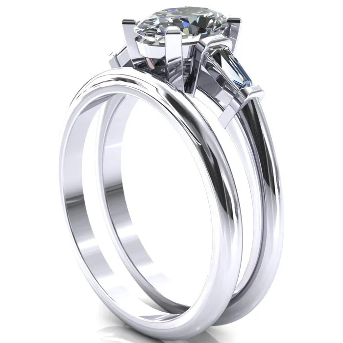 Fire Brilliance Rings Quinn Oval Center Stone 4 Prong Single Baguette Diamond Side Ring