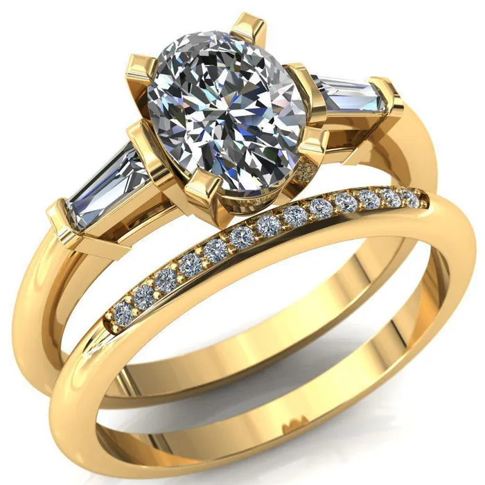 Fire Brilliance Rings Quinn Oval Center Stone 4 Prong Single Baguette Diamond Side Ring