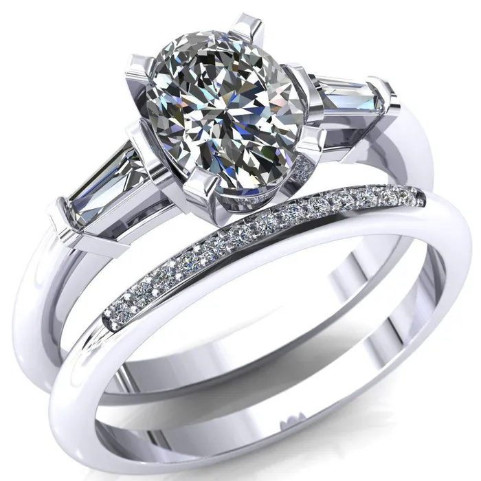 Fire Brilliance Rings Quinn Oval Center Stone 4 Prong Single Baguette Diamond Side Ring