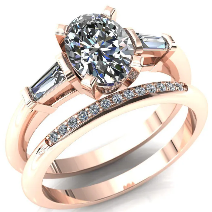 Fire Brilliance Rings Quinn Oval Center Stone 4 Prong Single Baguette Diamond Side Ring