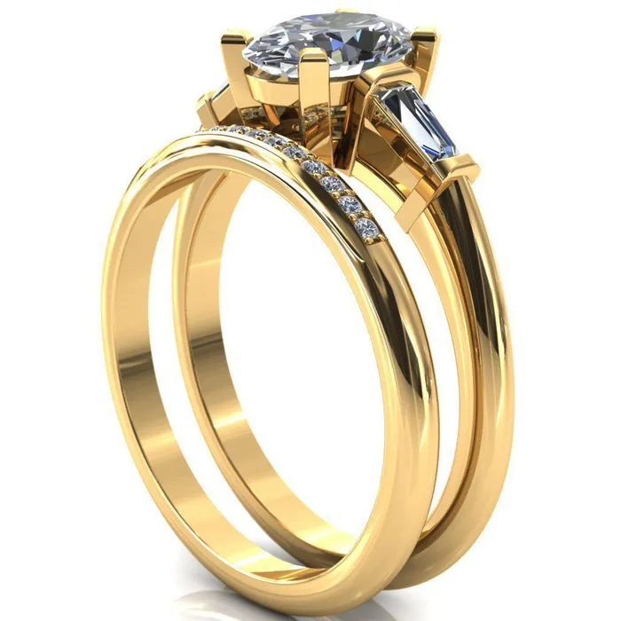 Fire Brilliance Rings Quinn Oval Center Stone 4 Prong Single Baguette Diamond Side Ring