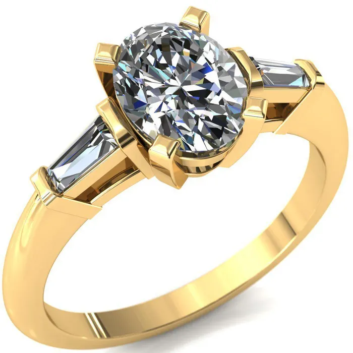 Fire Brilliance Rings Quinn Oval Center Stone 4 Prong Single Baguette Diamond Side Ring