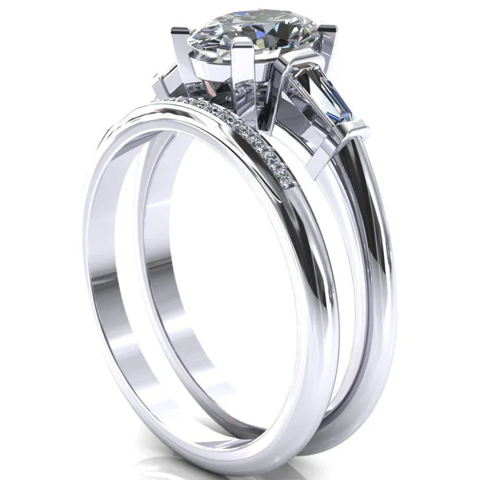 Fire Brilliance Rings Quinn Oval Center Stone 4 Prong Single Baguette Diamond Side Ring