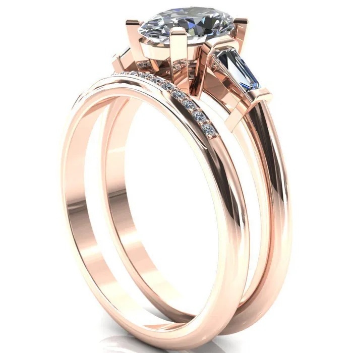 Fire Brilliance Rings Quinn Oval Center Stone 4 Prong Single Baguette Diamond Side Ring
