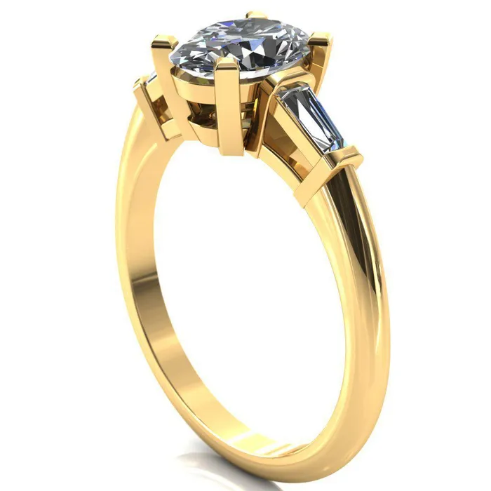 Fire Brilliance Rings Quinn Oval Center Stone 4 Prong Single Baguette Diamond Side Ring