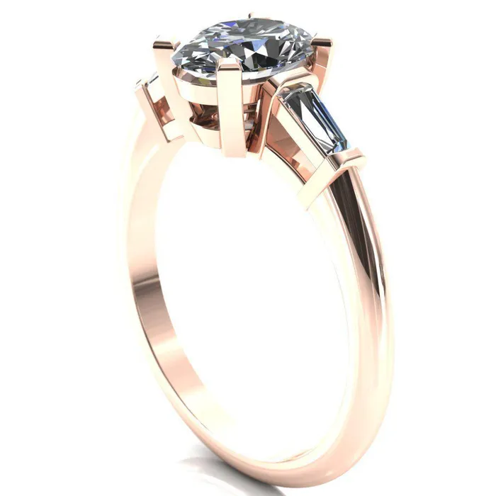 Fire Brilliance Rings Quinn Oval Center Stone 4 Prong Single Baguette Diamond Side Ring