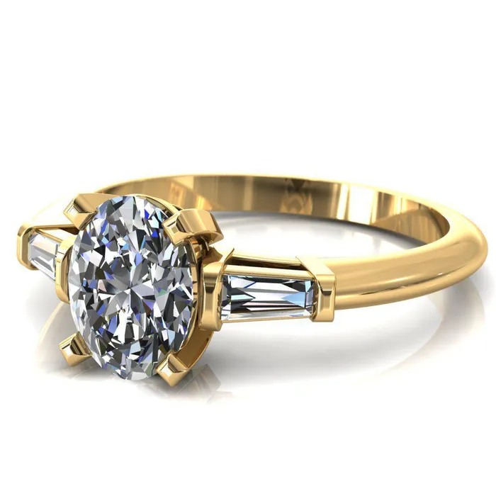 Fire Brilliance Rings Quinn Oval Center Stone 4 Prong Single Baguette Diamond Side Ring
