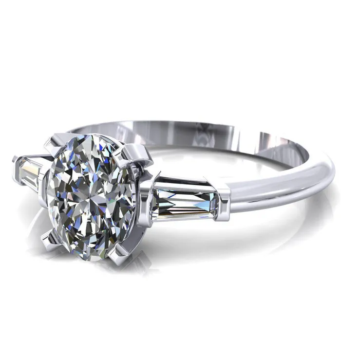 Fire Brilliance Rings Quinn Oval Center Stone 4 Prong Single Baguette Diamond Side Ring