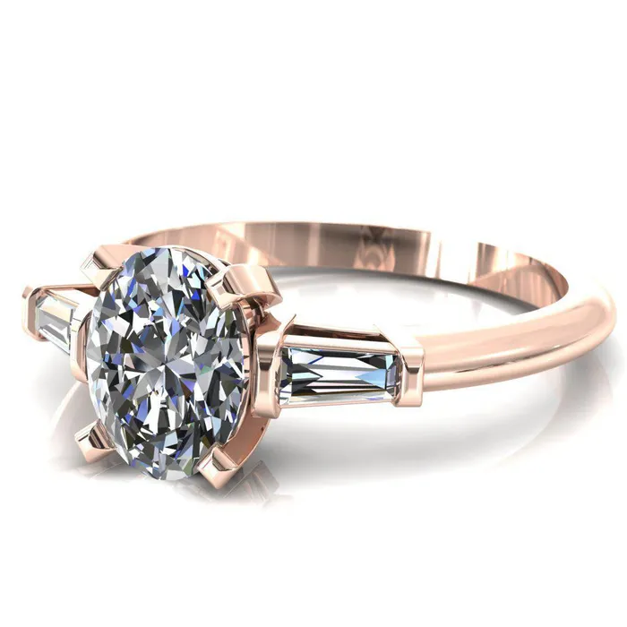 Fire Brilliance Rings Quinn Oval Center Stone 4 Prong Single Baguette Diamond Side Ring