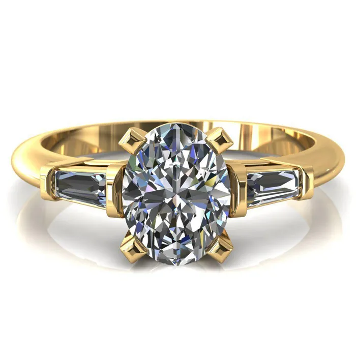 Fire Brilliance Rings Quinn Oval Center Stone 4 Prong Single Baguette Diamond Side Ring
