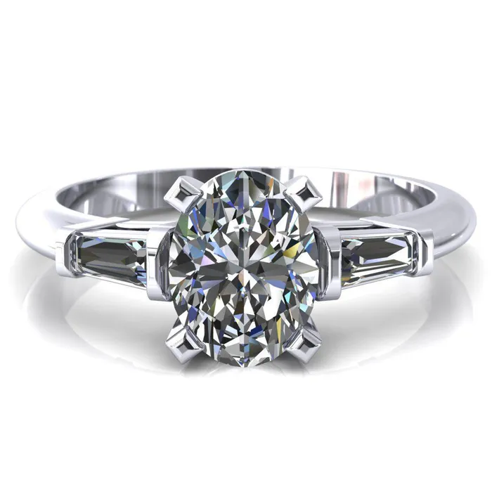 Fire Brilliance Rings Quinn Oval Center Stone 4 Prong Single Baguette Diamond Side Ring
