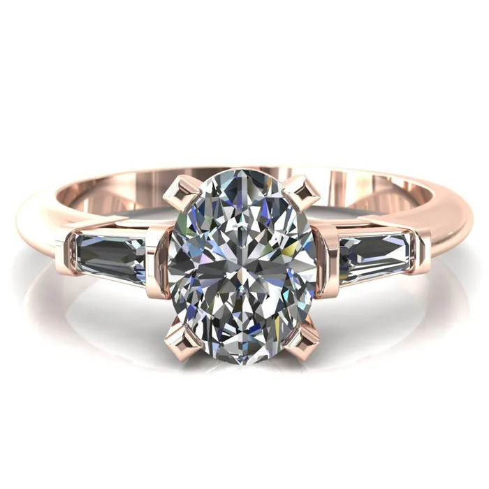 Fire Brilliance Rings Quinn Oval Center Stone 4 Prong Single Baguette Diamond Side Ring