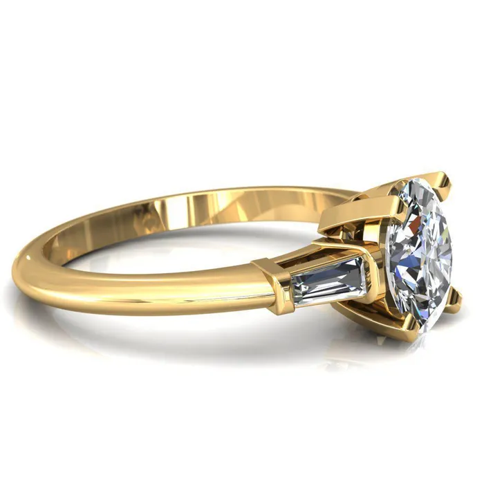 Fire Brilliance Rings Quinn Oval Center Stone 4 Prong Single Baguette Diamond Side Ring